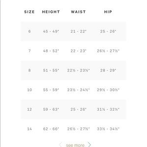 ivivva shorts size chart